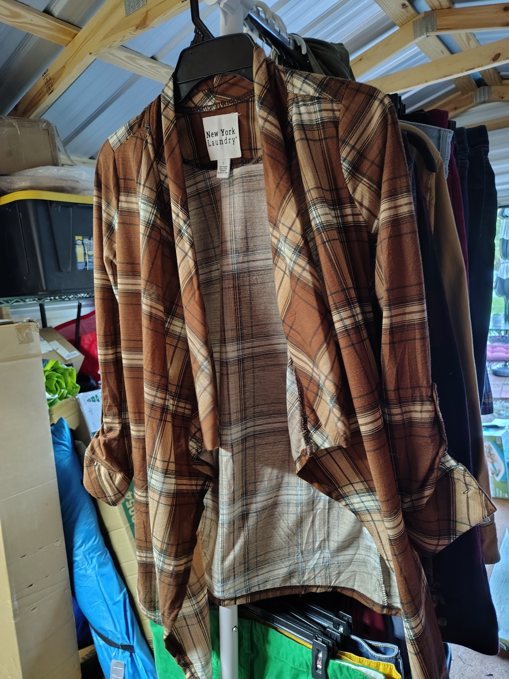 New York Laundry Women's Brown Plaid Draped Jacket